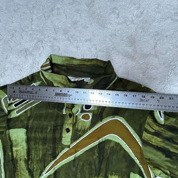 Lynz Women's Popover Geo Print Tunic Top Large Green Long Sleeve Lightweight - Picture 9 of 9